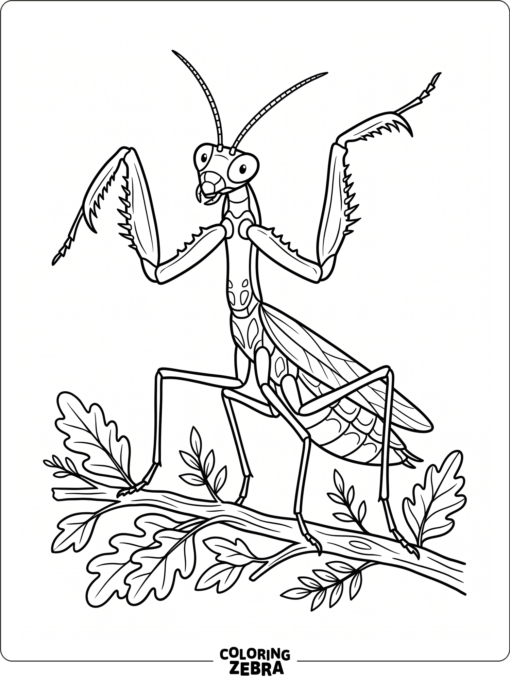 A praying mantis with raised front legs in a defensive pose