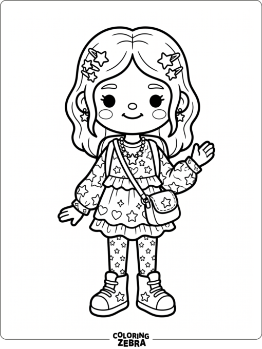 Toca Boca character in a pastel preppy outfit