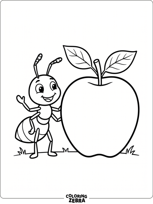 A cute ant next to a big apple