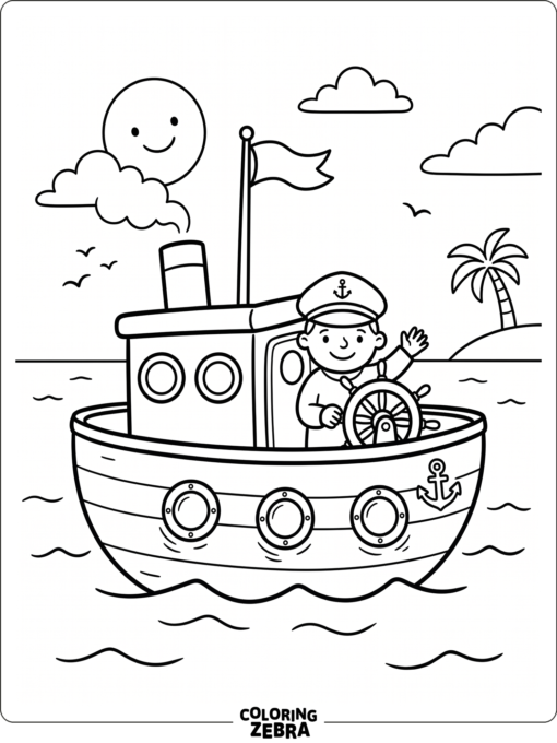 A simple boat with a captain, round windows, and low detail