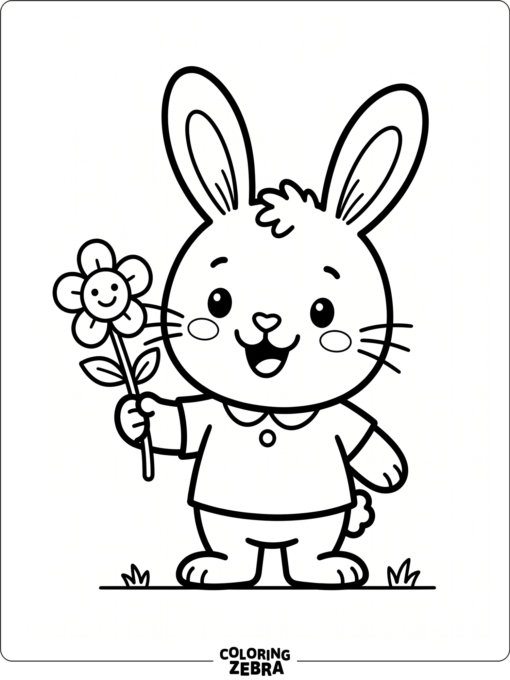 A preschool bunny with a flower and big smile