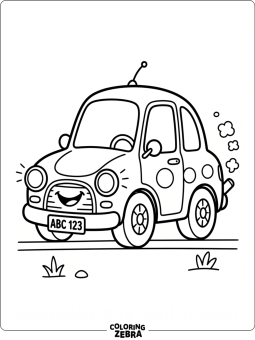 A preschool car with simple shapes and a smiling grille