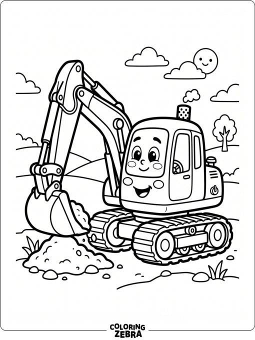 A cute excavator with simple shapes and a friendly face