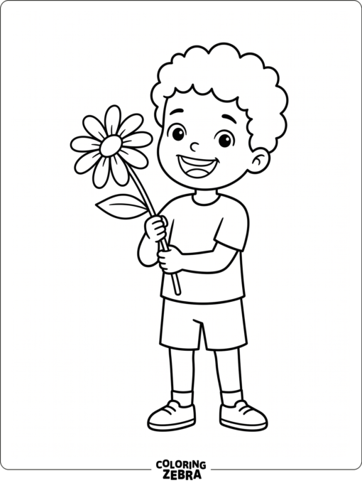 A preschool child holding a flower