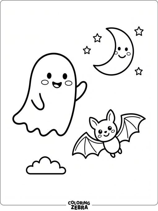 Preschool Halloween scene with a ghost and bat