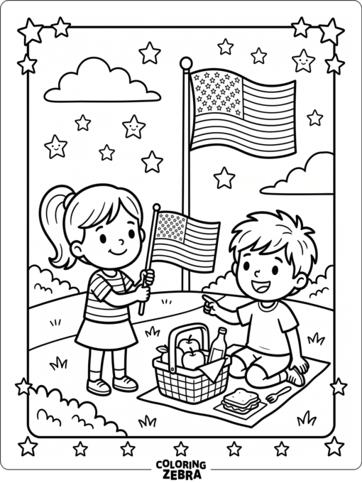 Preschool Labor Day picture with stars and a flag