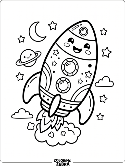 A cute preschool rocket with a smiling face