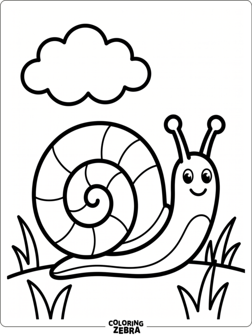 A preschool snail with an oversized shell and a cloud