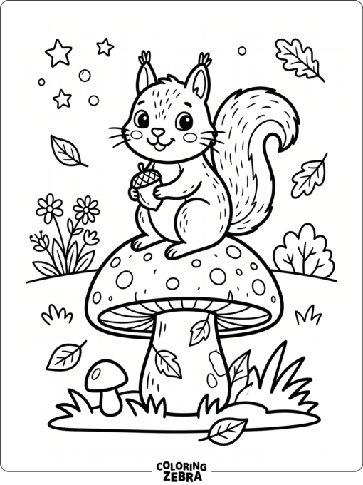 A friendly squirrel sits on a mushroom