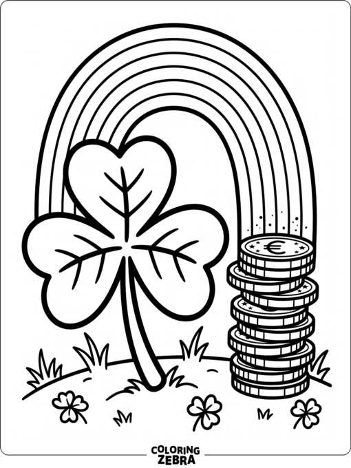 Simple shamrock, rainbow, and coin stack