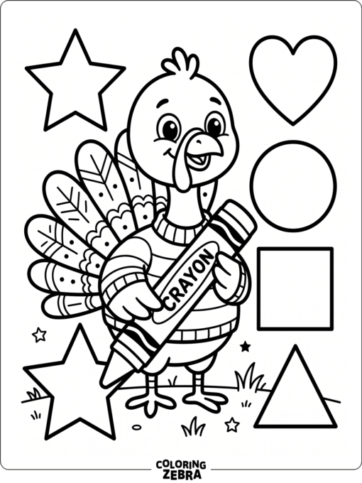 A smiling turkey with a crayon and star