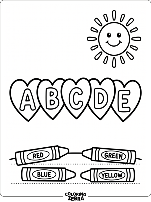 Alphabet hearts and crayons for preschoolers