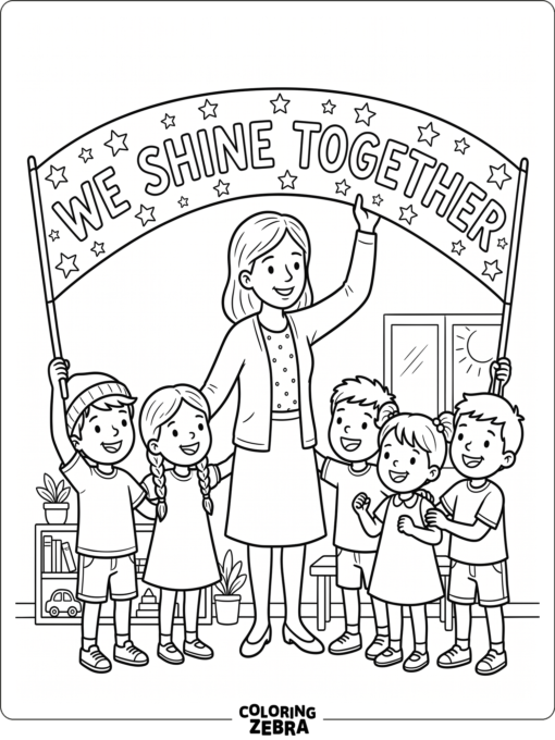 Preschool children holding a star banner for Veterans Day