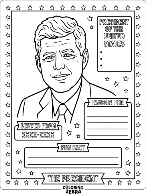 President portrait with fact boxes and stars