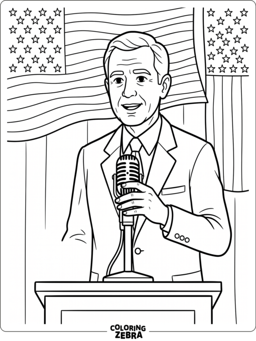 A president speaking at a microphone