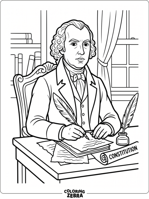 James Madison with papers and a quill pen