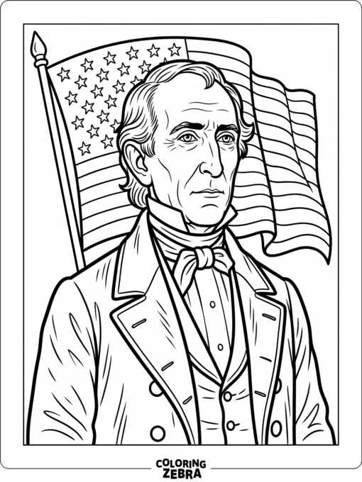 President John Tyler with a tall collar and flag