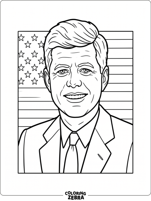 President Kennedy portrait with a flag backdrop