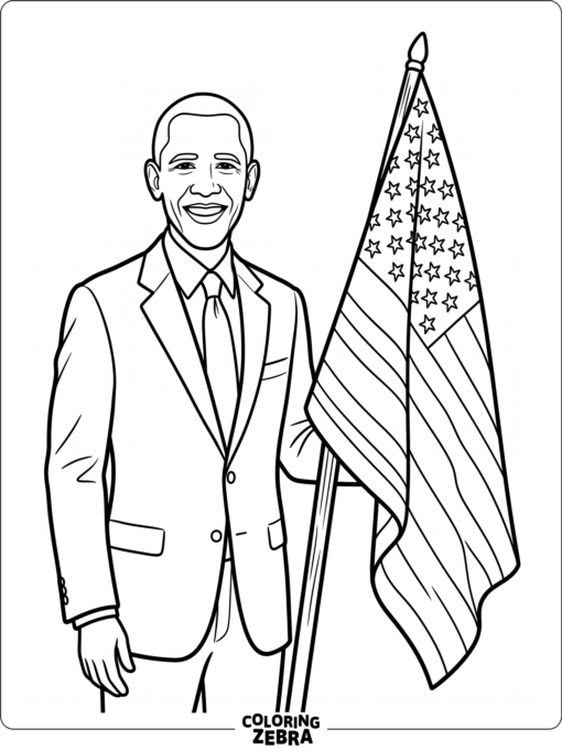 President Obama portrait with a flag in the background