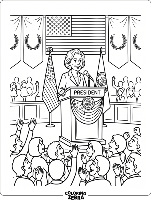 President at a podium with flags behind him