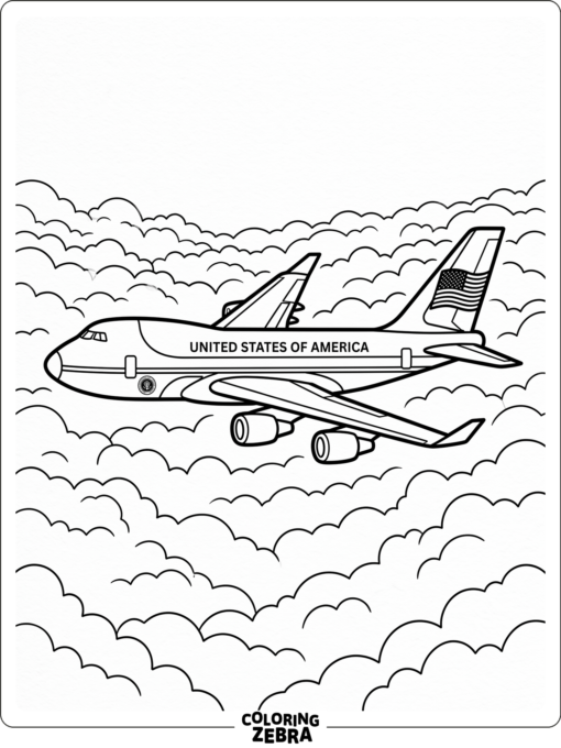 A presidential jet flying above the clouds