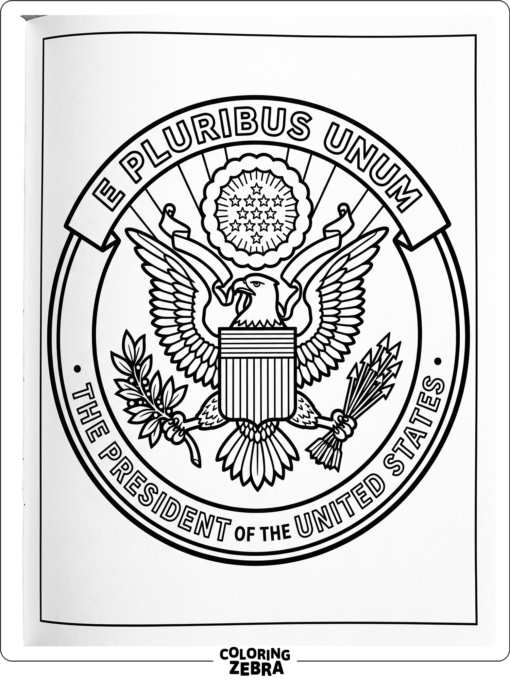Presidential seal with eagle stars and a ribbon ring