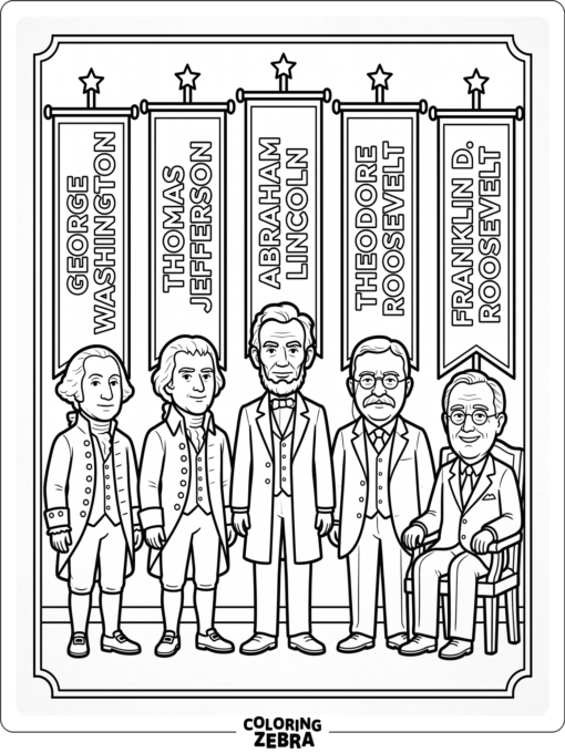 Several presidents standing in a simple lineup
