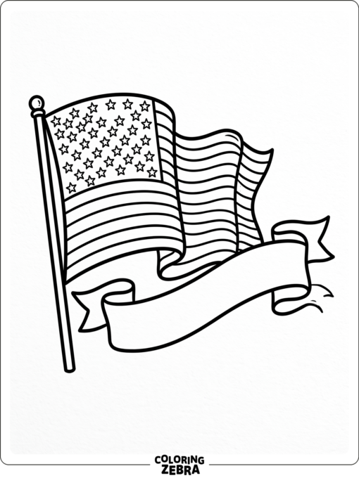 American flag waving beside a simple banner