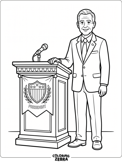 Simple president portrait with a podium and flag banner