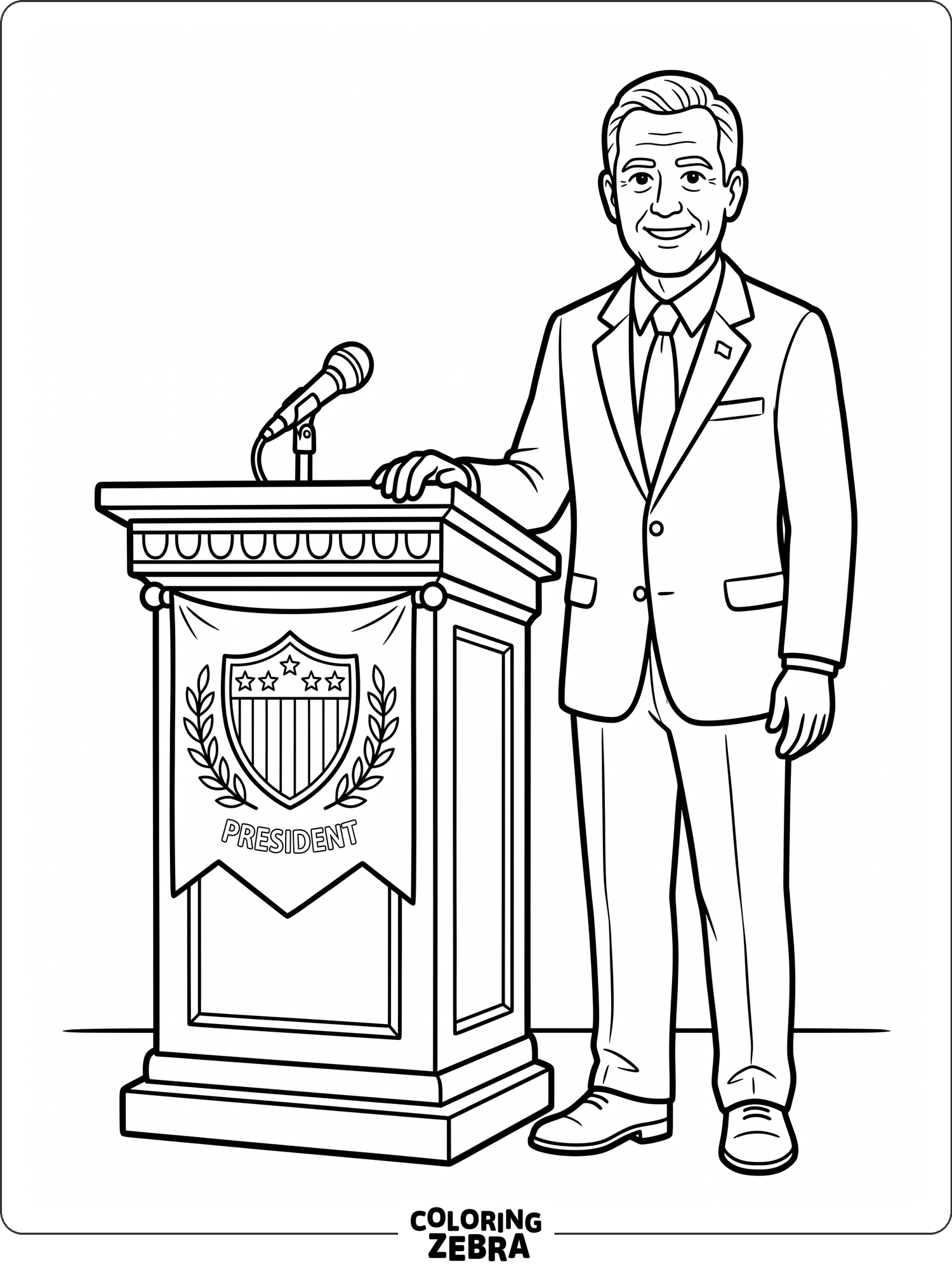 Simple president portrait with a podium and flag banner