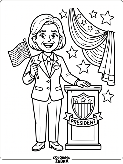 Kid friendly president scene with flag and bunting
