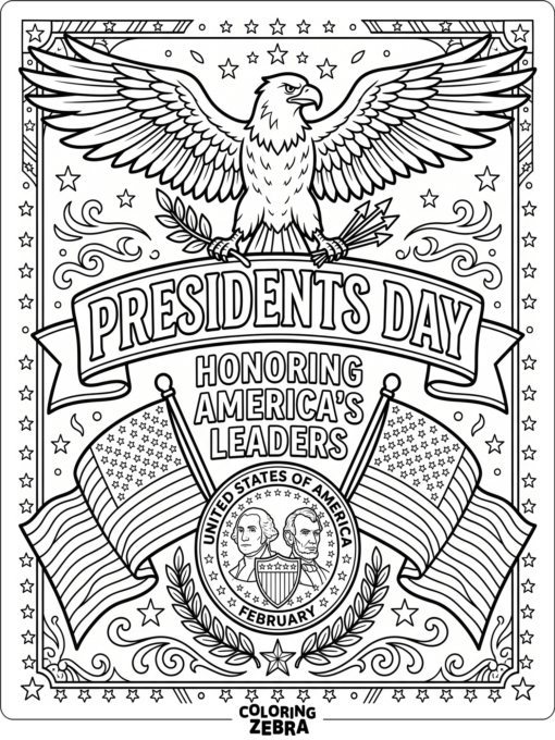 A large poster design with an eagle and flags