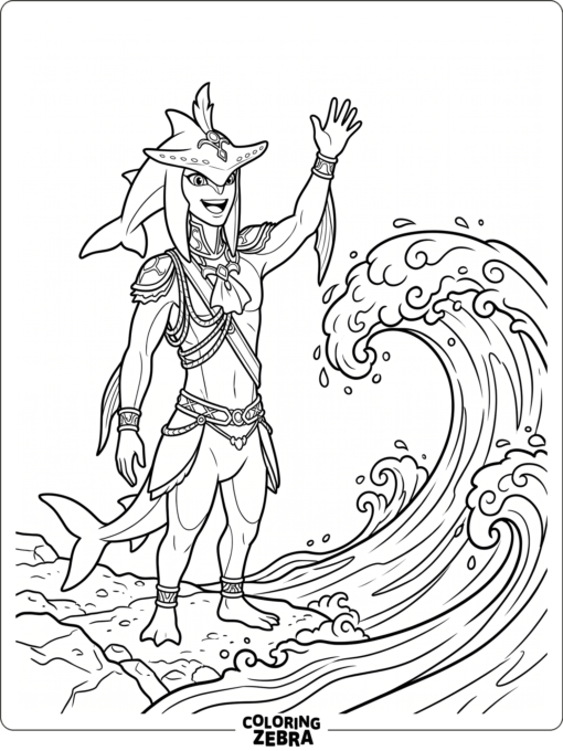 Prince Sidon standing by a wave with a confident smile