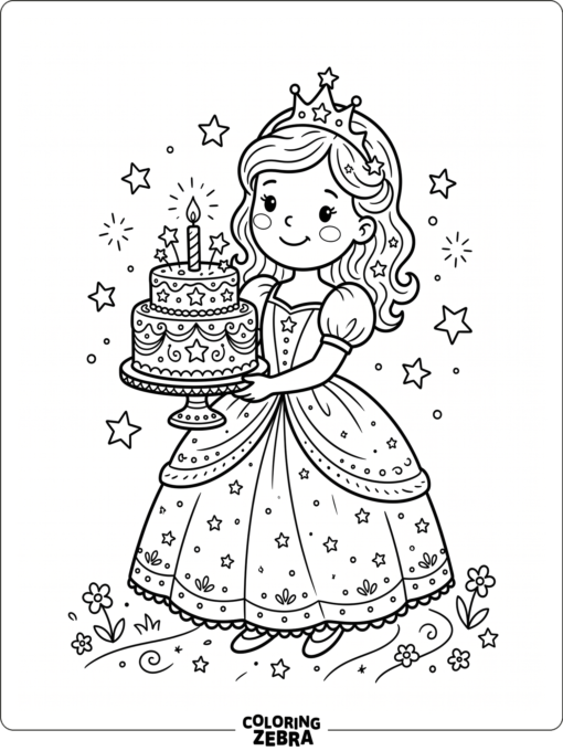 A princess holding a birthday cake with stars