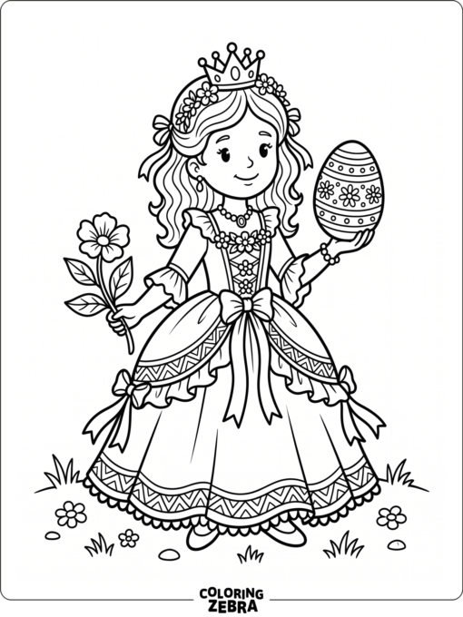 A princess holding a decorated Easter egg