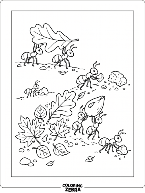 Simple ants with leaves and crumbs