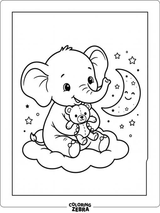 A baby elephant holding a teddy bear