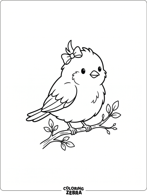 A cute little bird with a bow on a branch