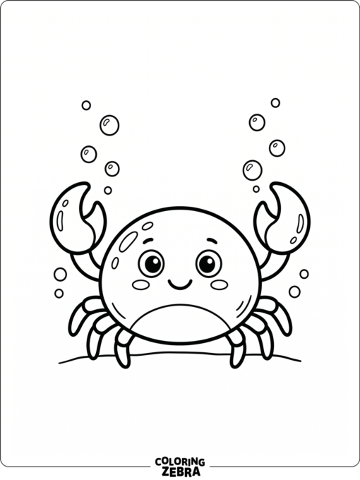 A cute crab with a rounded shell and tiny bubbles