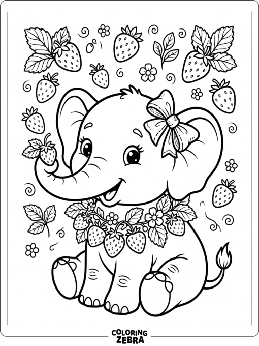 A cute elephant with strawberries and a bow