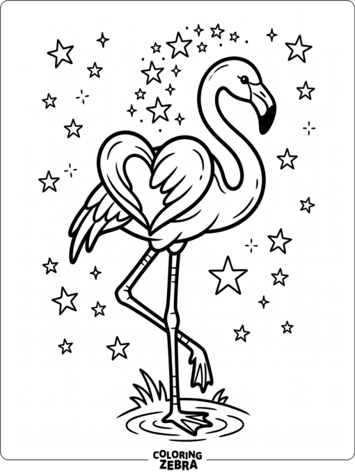 A cute flamingo with stars and a heart shape