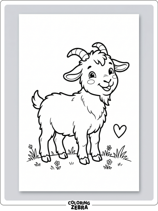 A cute goat standing beside a heart