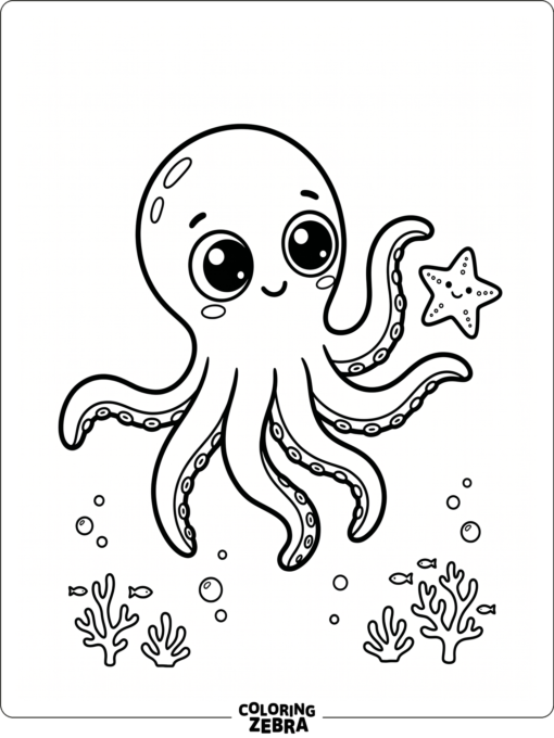 A cute octopus with round eyes and soft tentacles