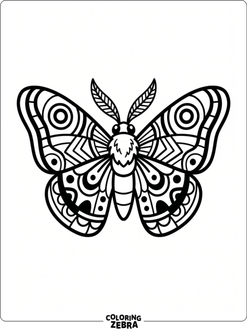 A bold moth with open wings on a blank background