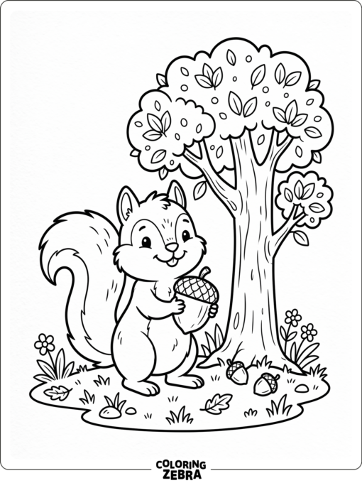 A preschool squirrel holding an acorn