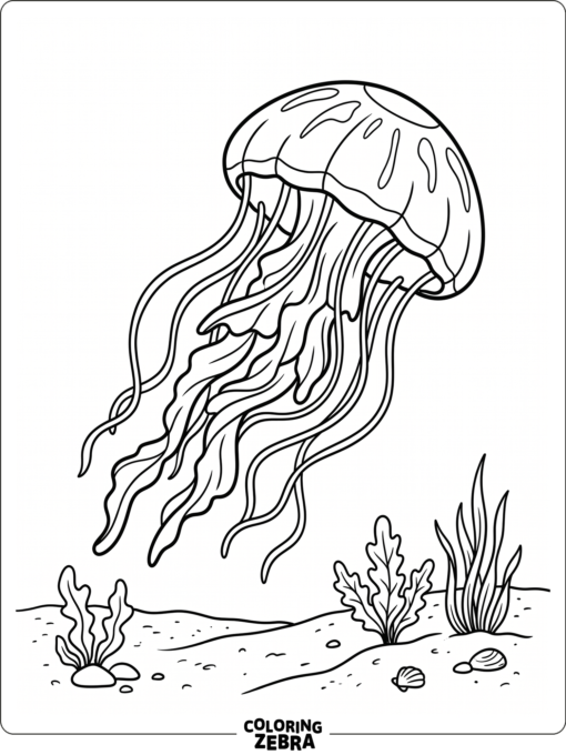 A lifelike jellyfish above a sandy seabed