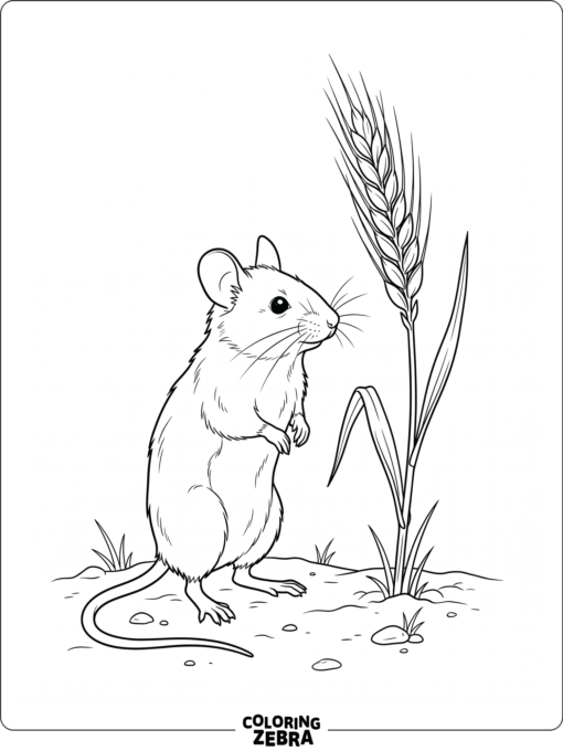 A realistic mouse standing beside a grain stalk