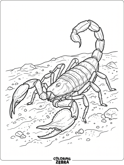 A realistic scorpion on sand with detailed claws