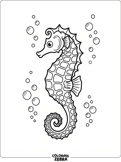 A simple seahorse outline with bubbles