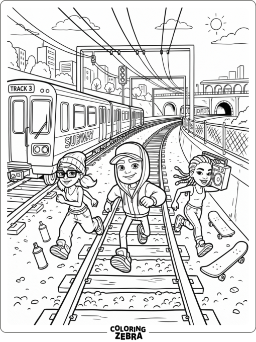 Printable Subway Surfers characters on the tracks